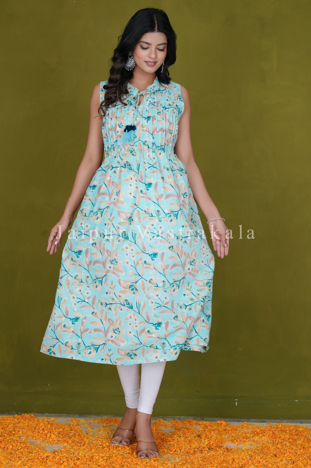 Aqua Canopy Sleeveless Cotton A-line Kurti