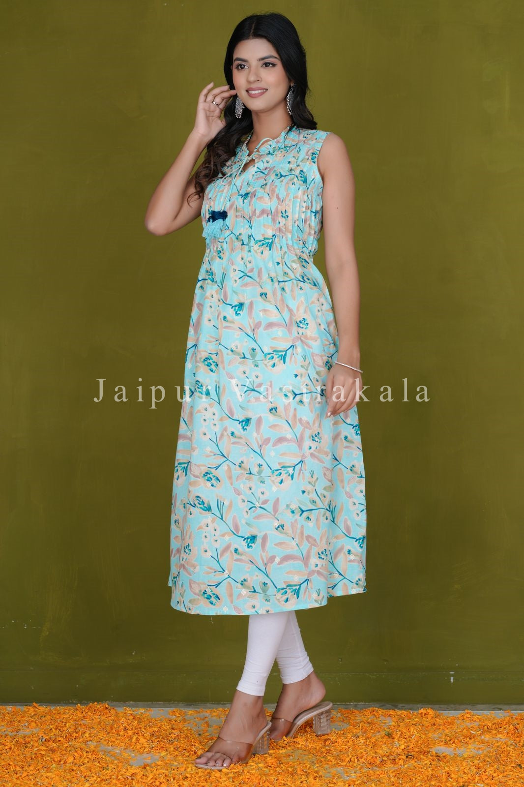 Aqua Canopy Sleeveless Cotton A-line Kurti