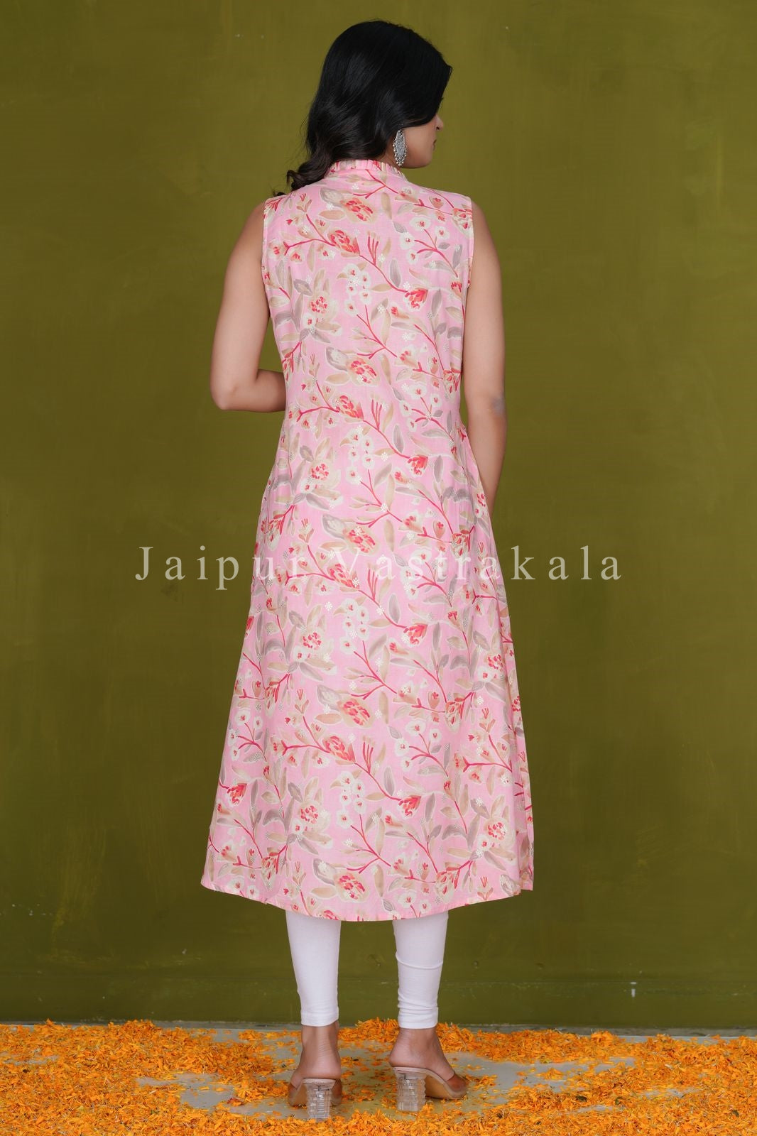 Pink Canopy Sleeveless Cotton A-line Kurti