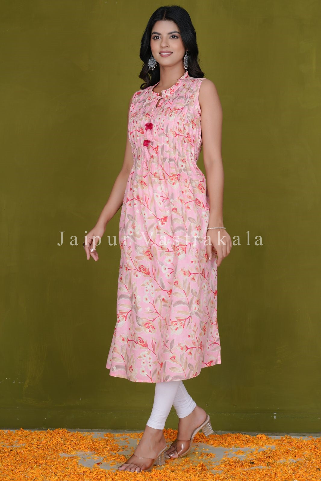 Pink Canopy Sleeveless Cotton A-line Kurti