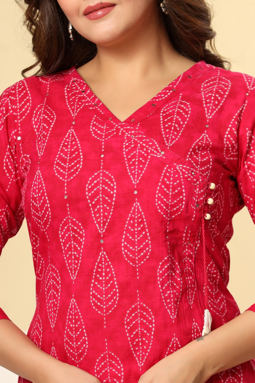 Pink Leaf Vein Angrakha Kurti