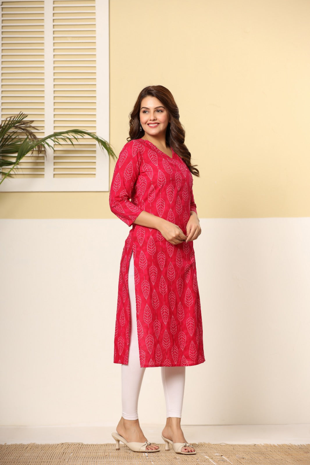 Pink Leaf Vein Angrakha Kurti