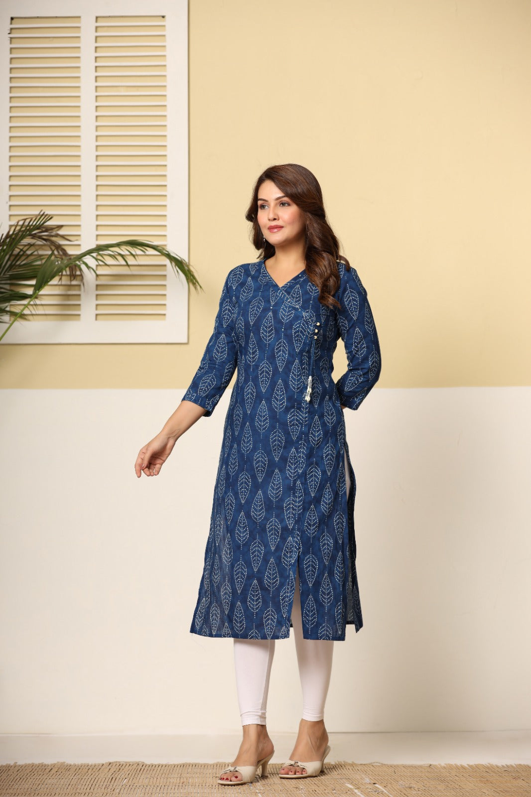 Blue Leaf Vein Angrakha Kurti