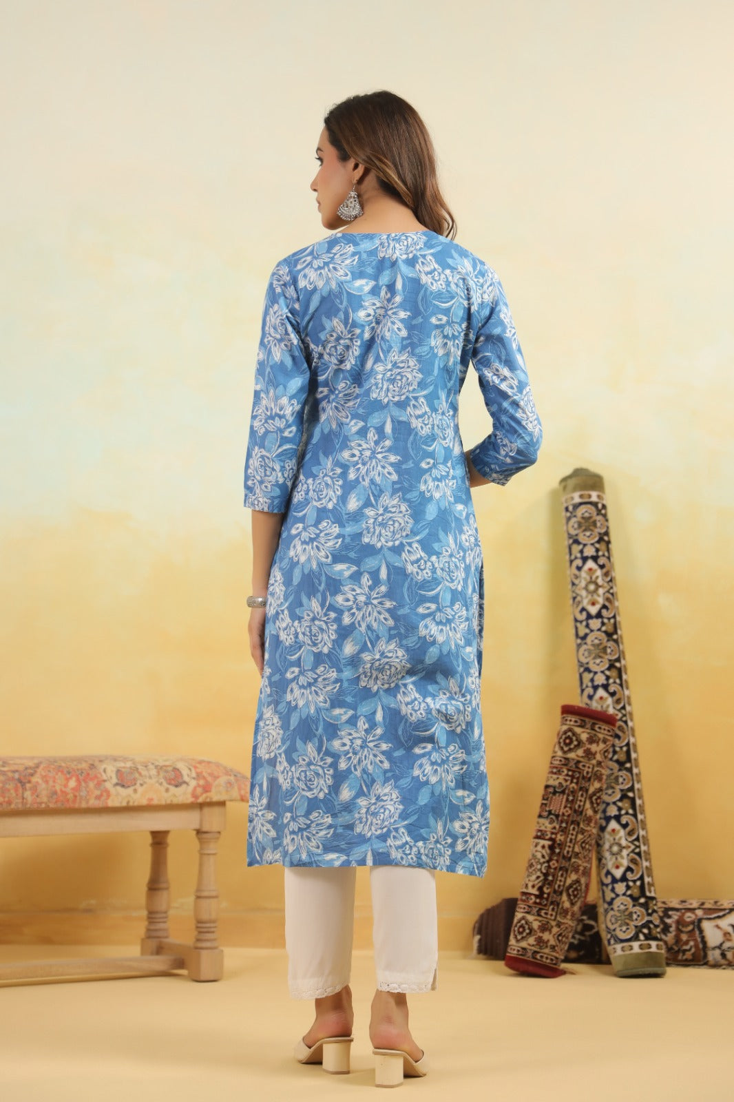Blue Blooms Angrakha Kurti