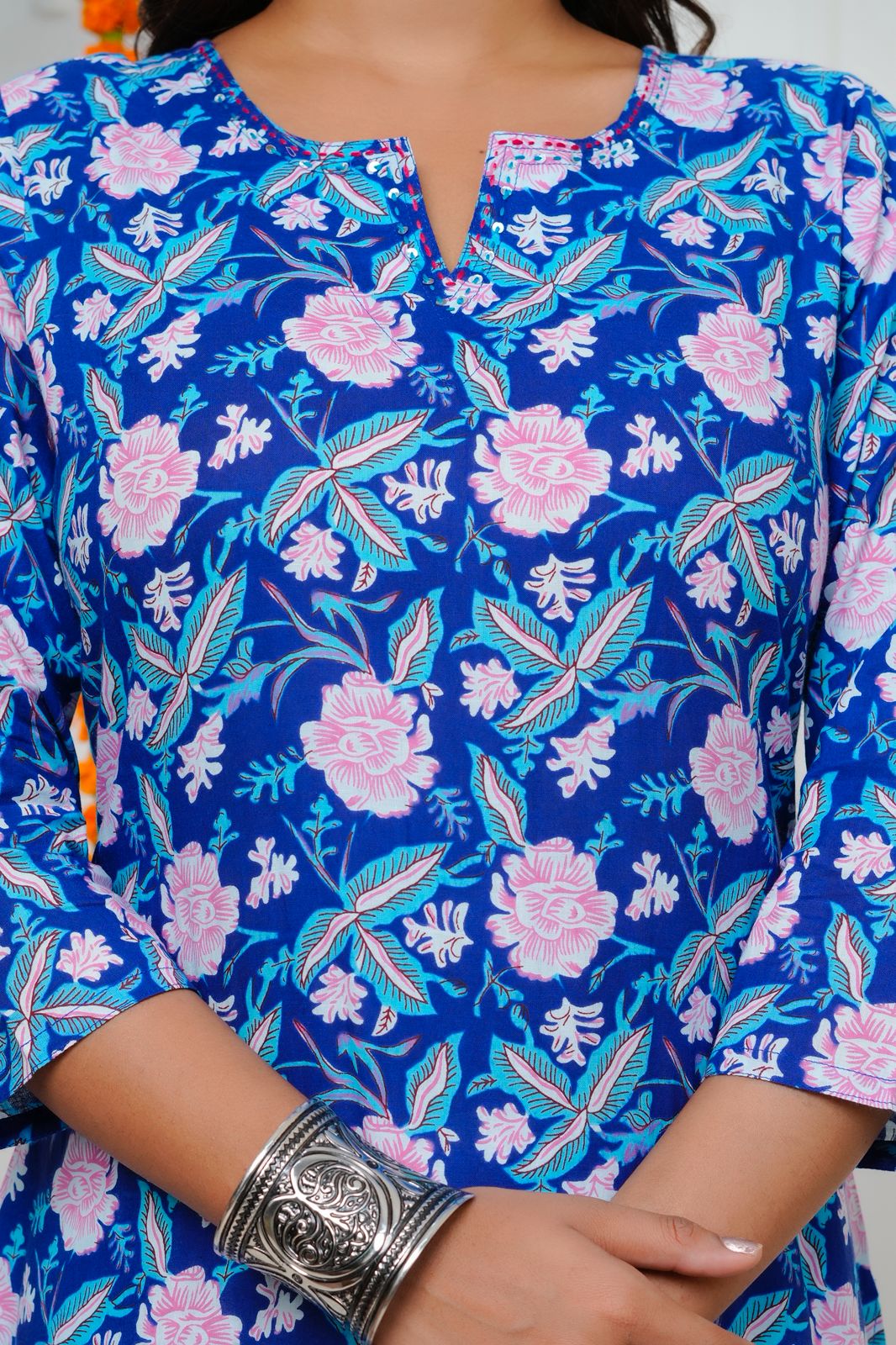 Neel Gulzar Kantha Neck Cotton Kurti