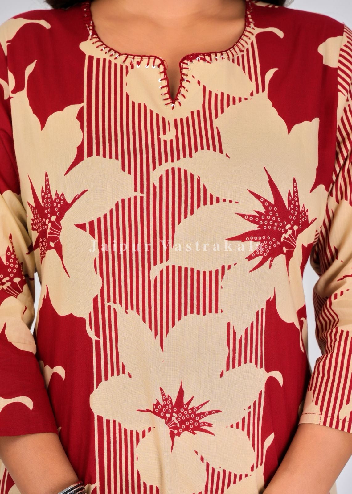 Red Blooms Cotton Kurti