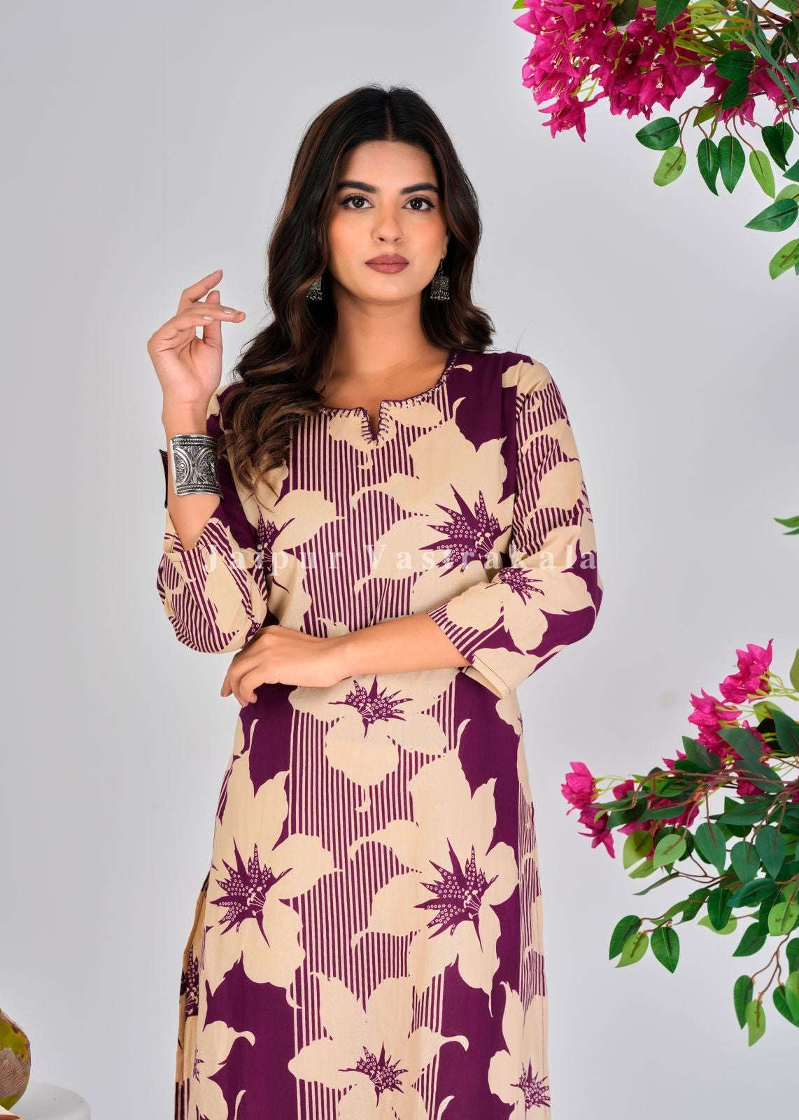 Purple Blooms Cotton Kurti