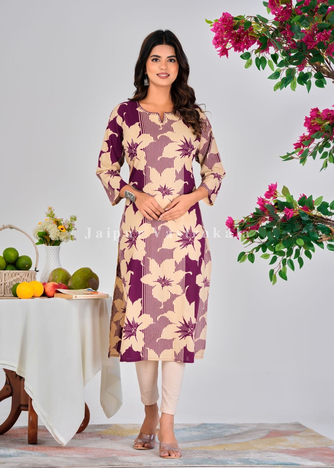 Purple Blooms Cotton Kurti
