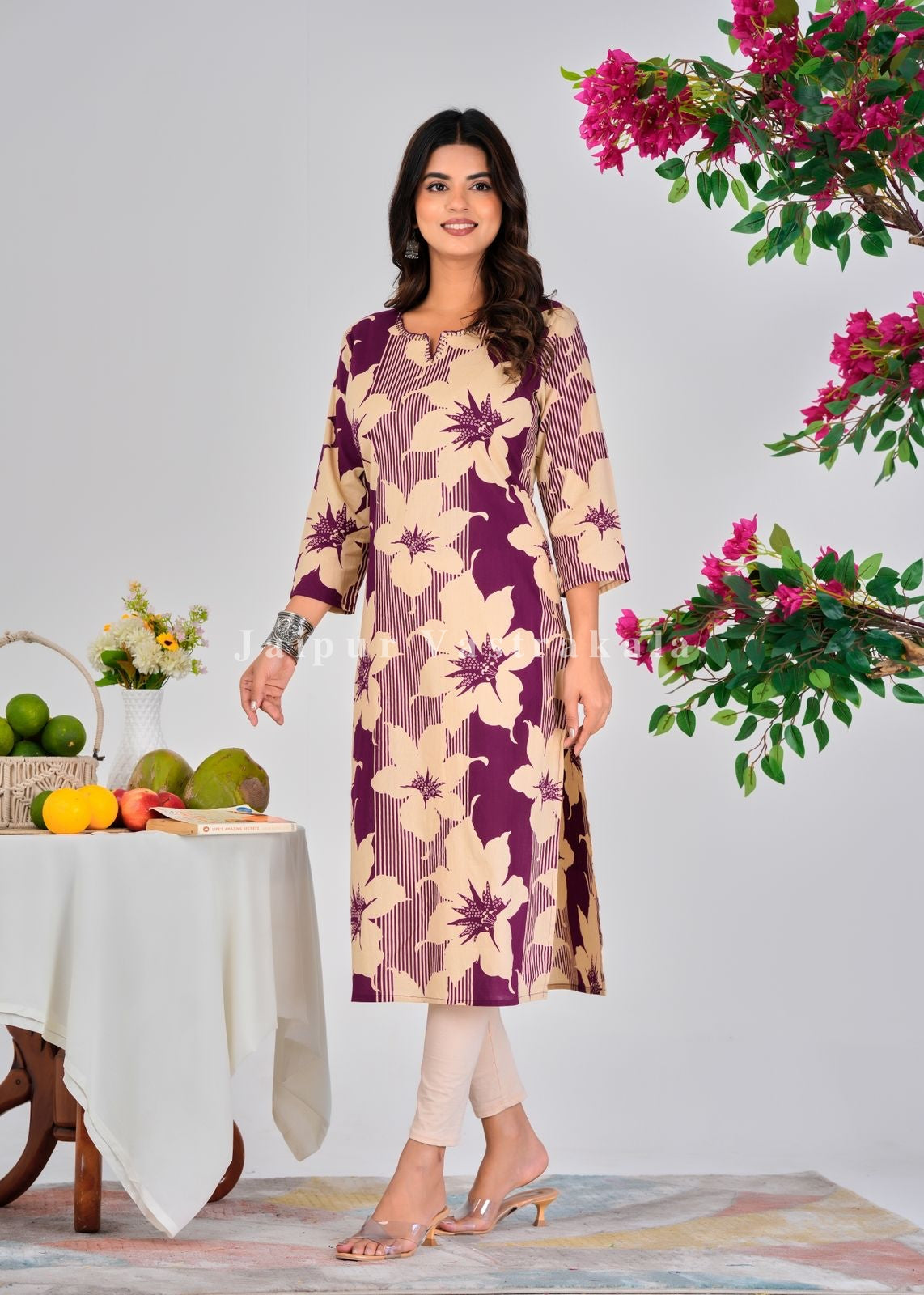 Purple Blooms Cotton Kurti