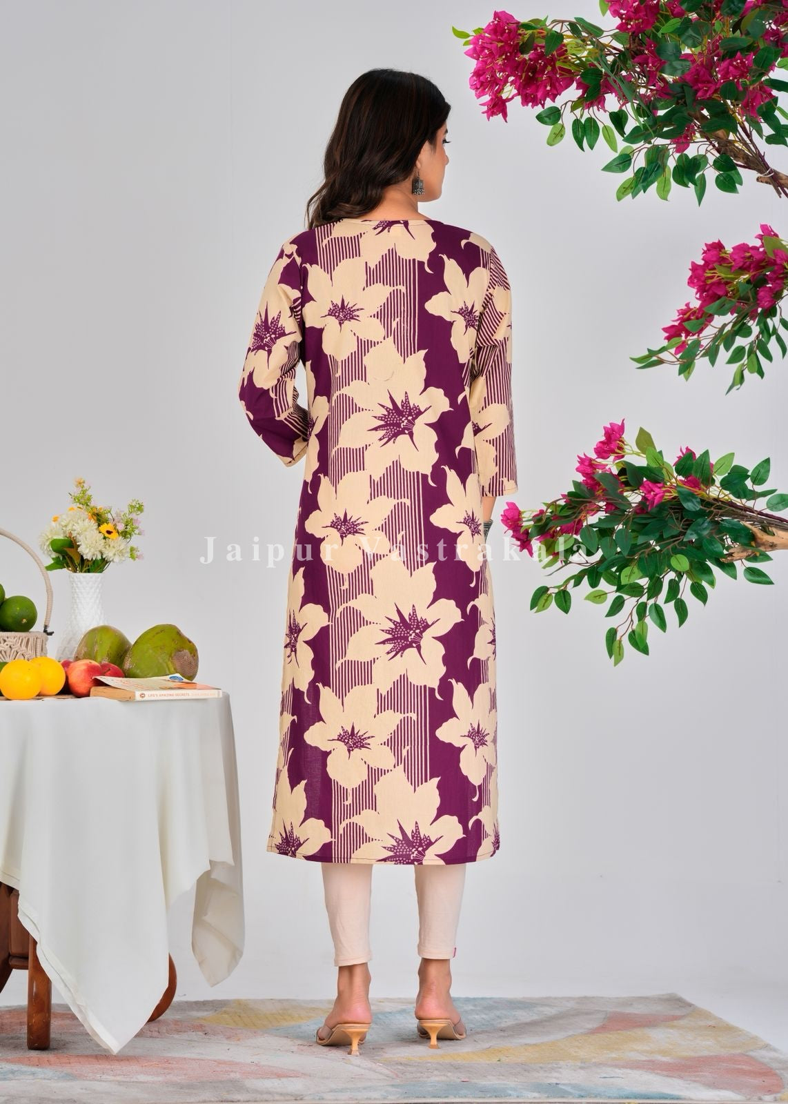 Purple Blooms Cotton Kurti