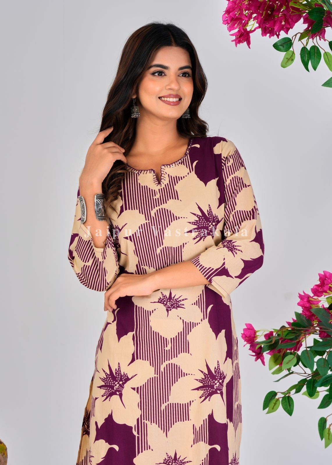 Purple Blooms Cotton Kurti