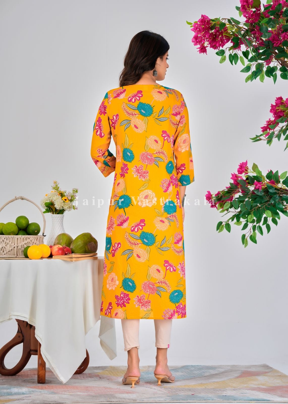 Yellow Radiant Flowers Cotton Kurti