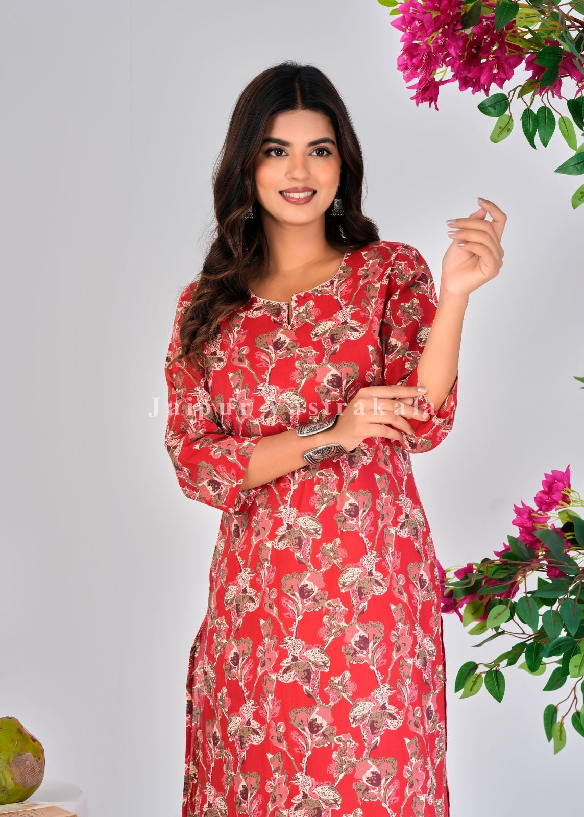 Red Petals Cotton Kurti