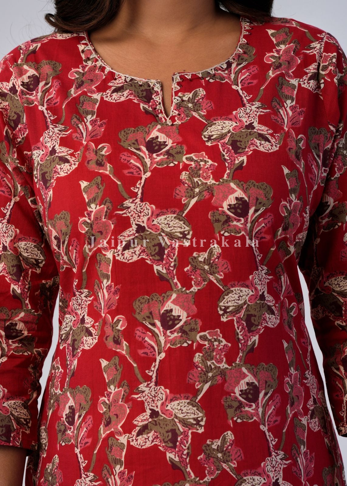 Red Petals Cotton Kurti