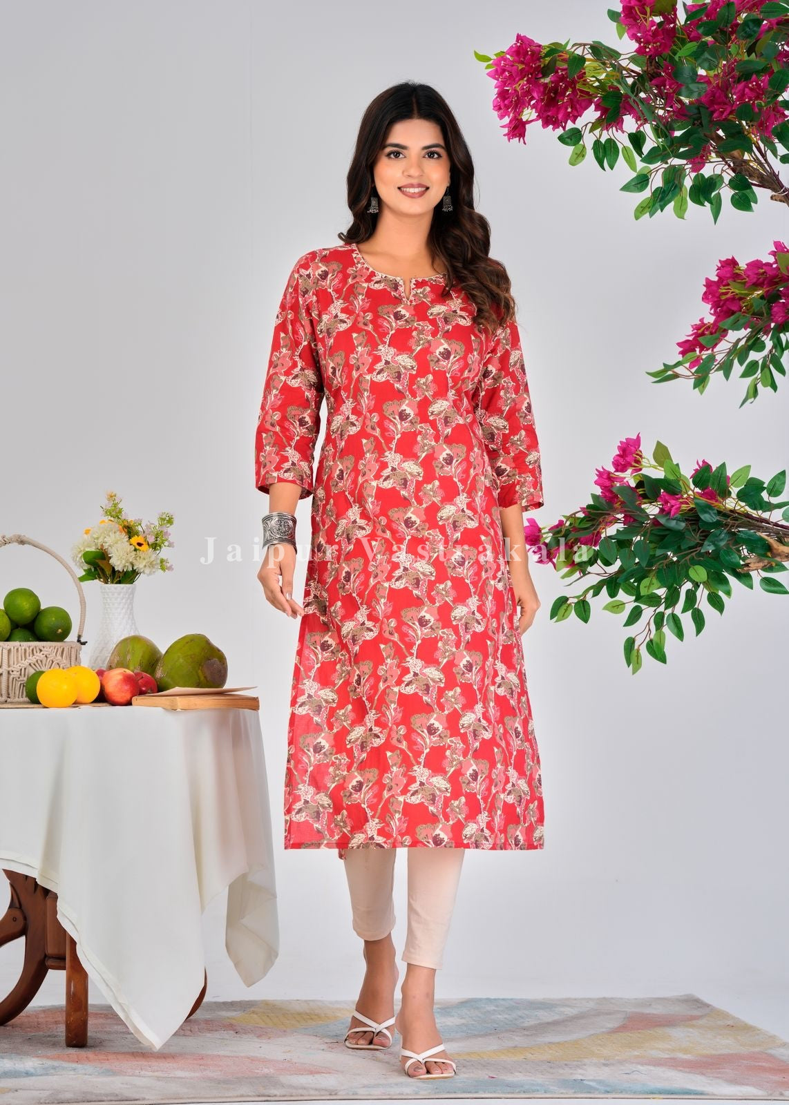 Red Petals Cotton Kurti