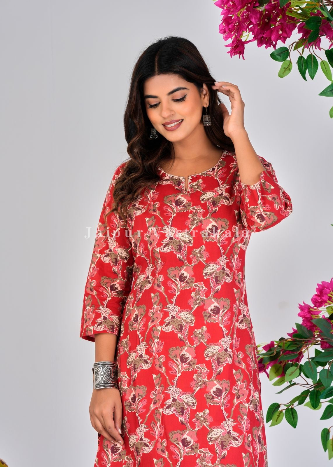 Red Petals Cotton Kurti
