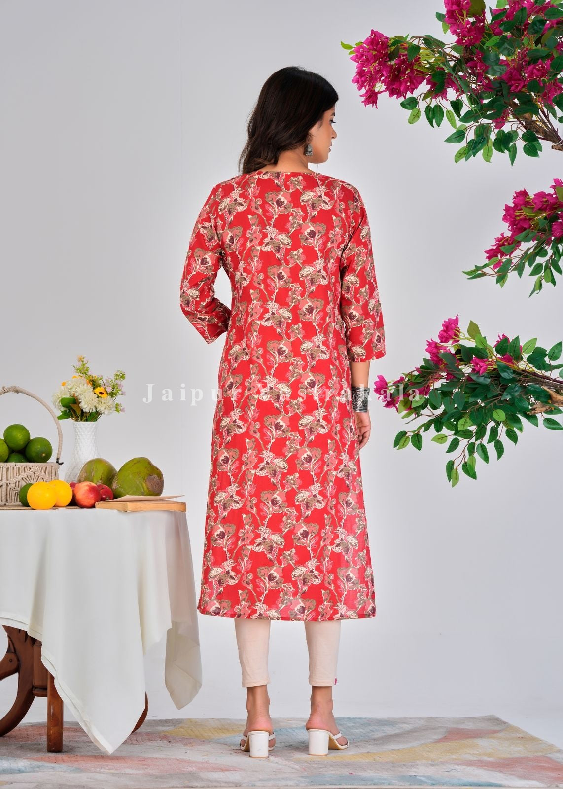 Red Petals Cotton Kurti