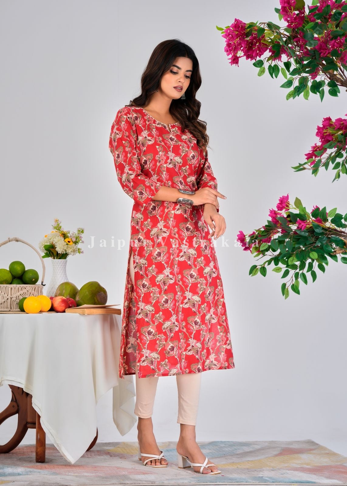 Red Petals Cotton Kurti