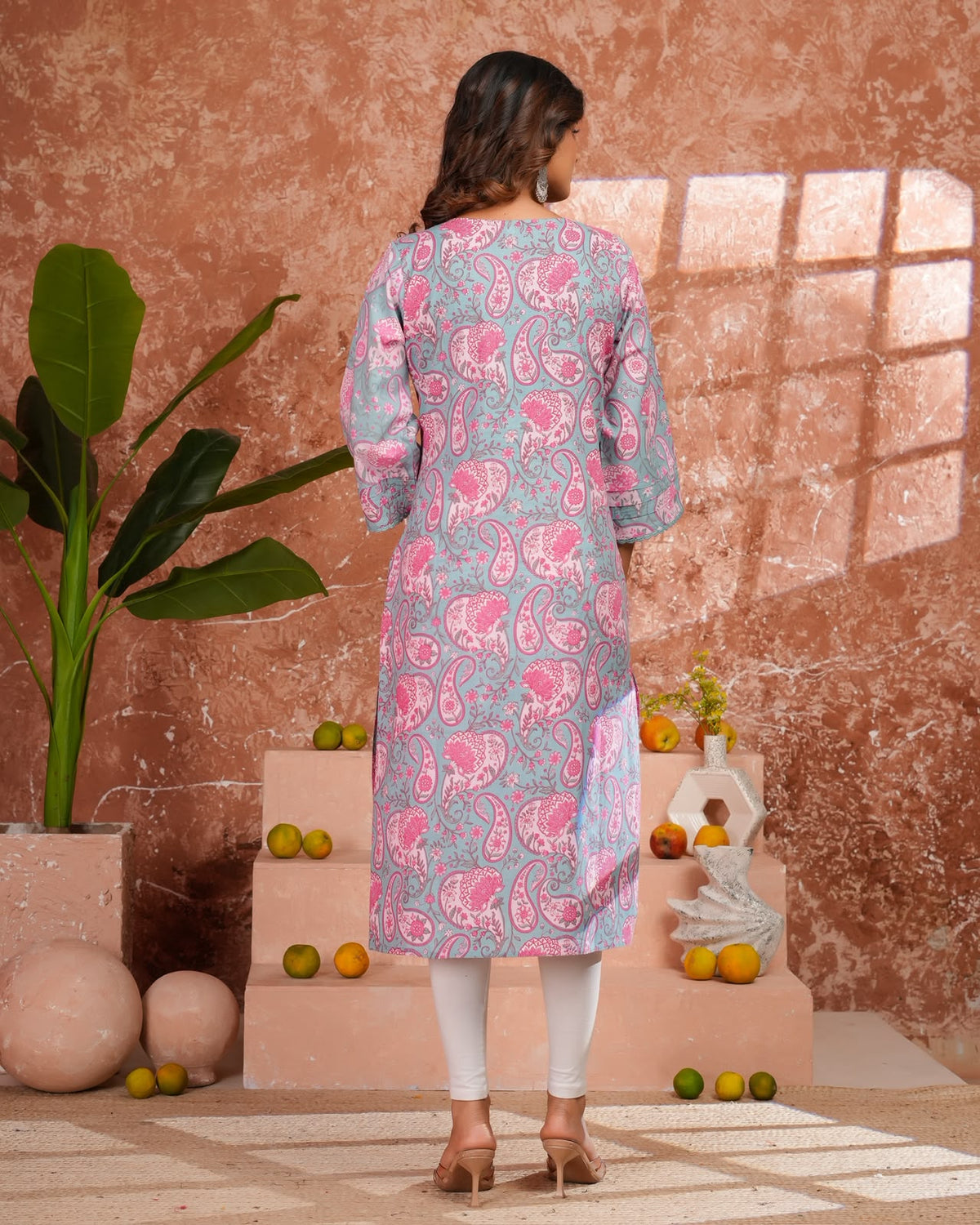 Blue Paisley Cotton Pakistani Kurti