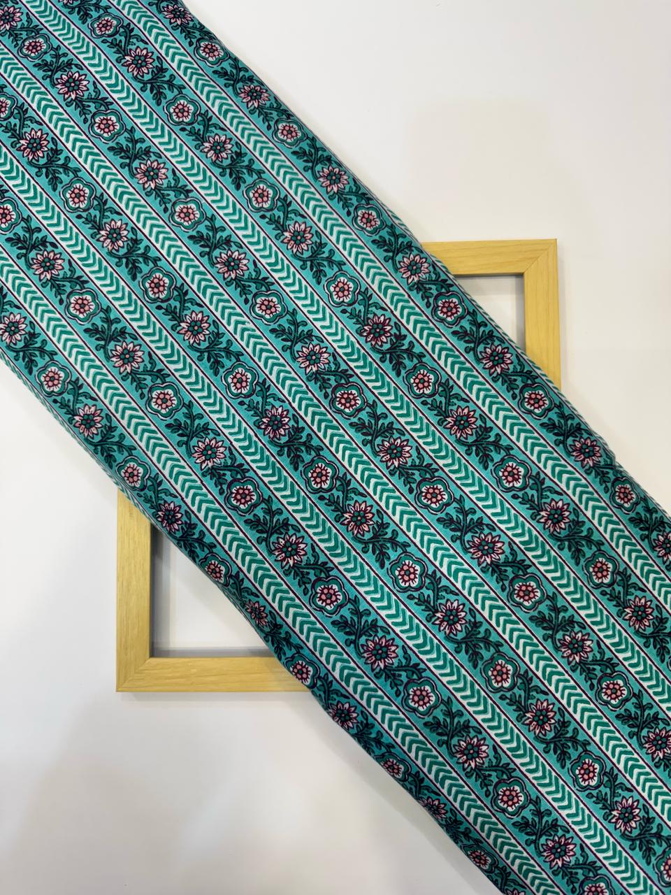 Aqua Border Stripes Cotton Fabric