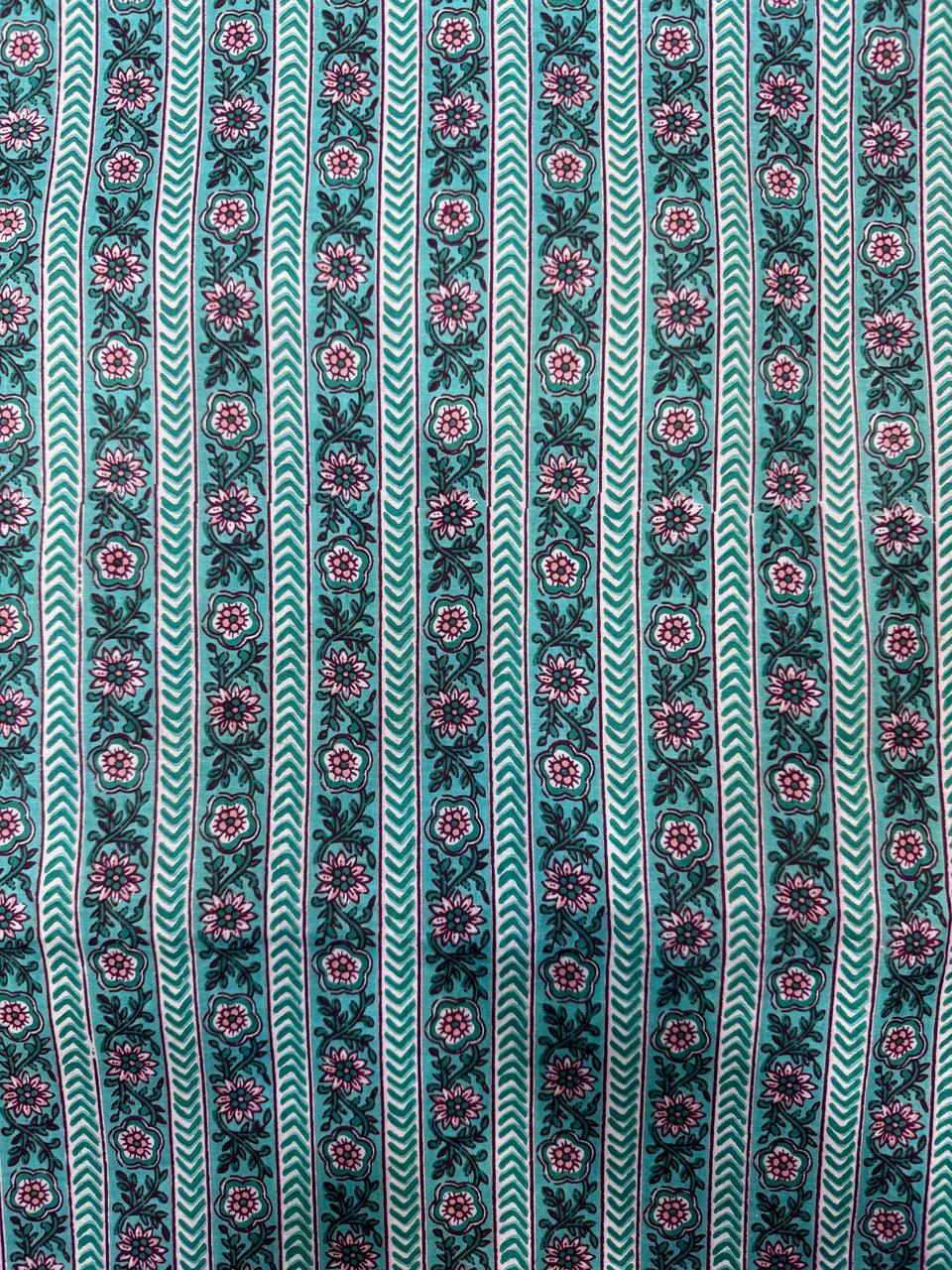 Aqua Border Stripes Cotton Fabric