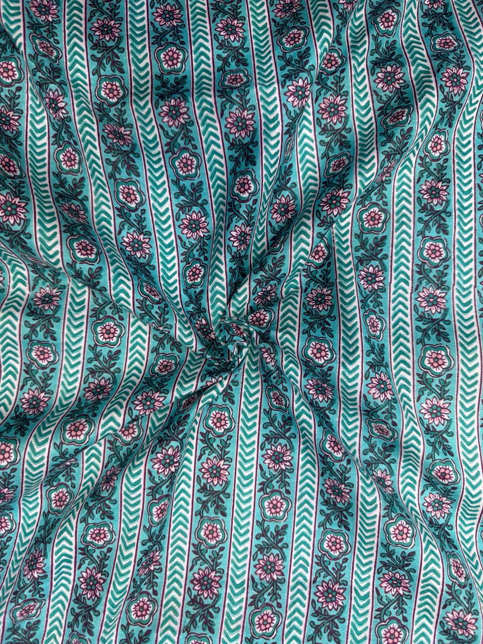 Aqua Border Stripes Cotton Fabric