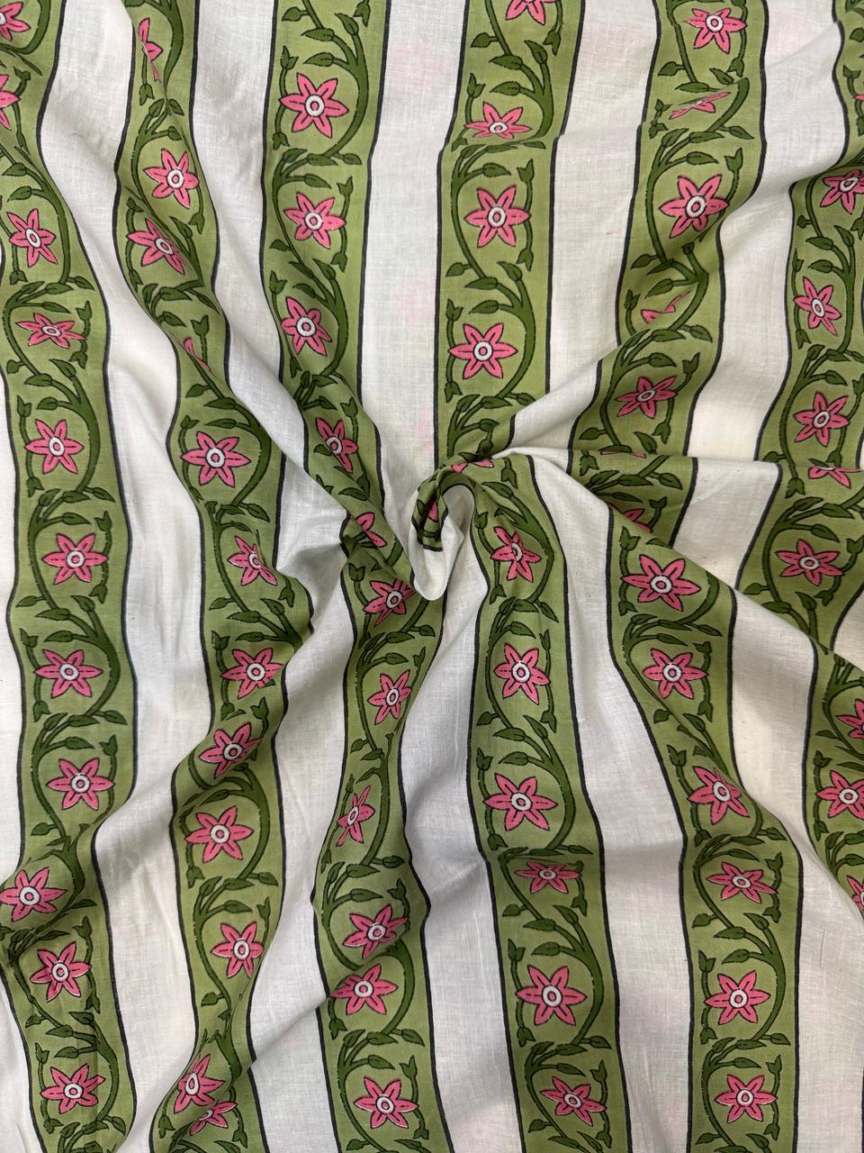 Green Stripes Cotton Fabric