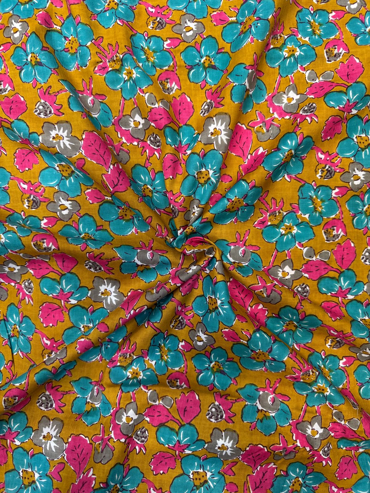 Mustard Blooms Cotton Fabric