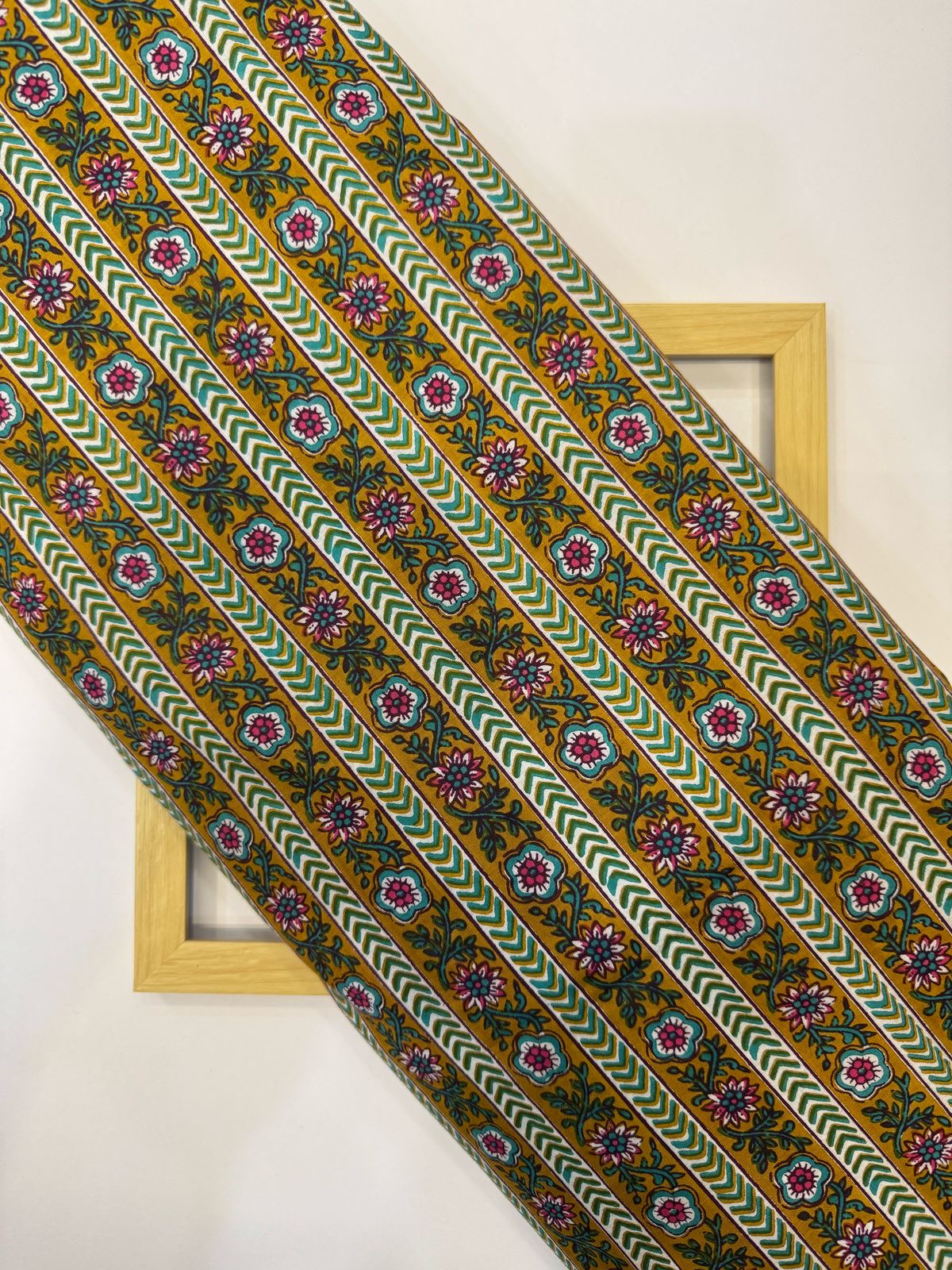 Mustard Border Stripes Cotton Fabric