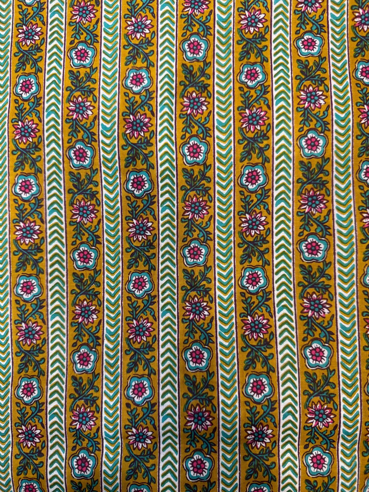 Mustard Border Stripes Cotton Fabric