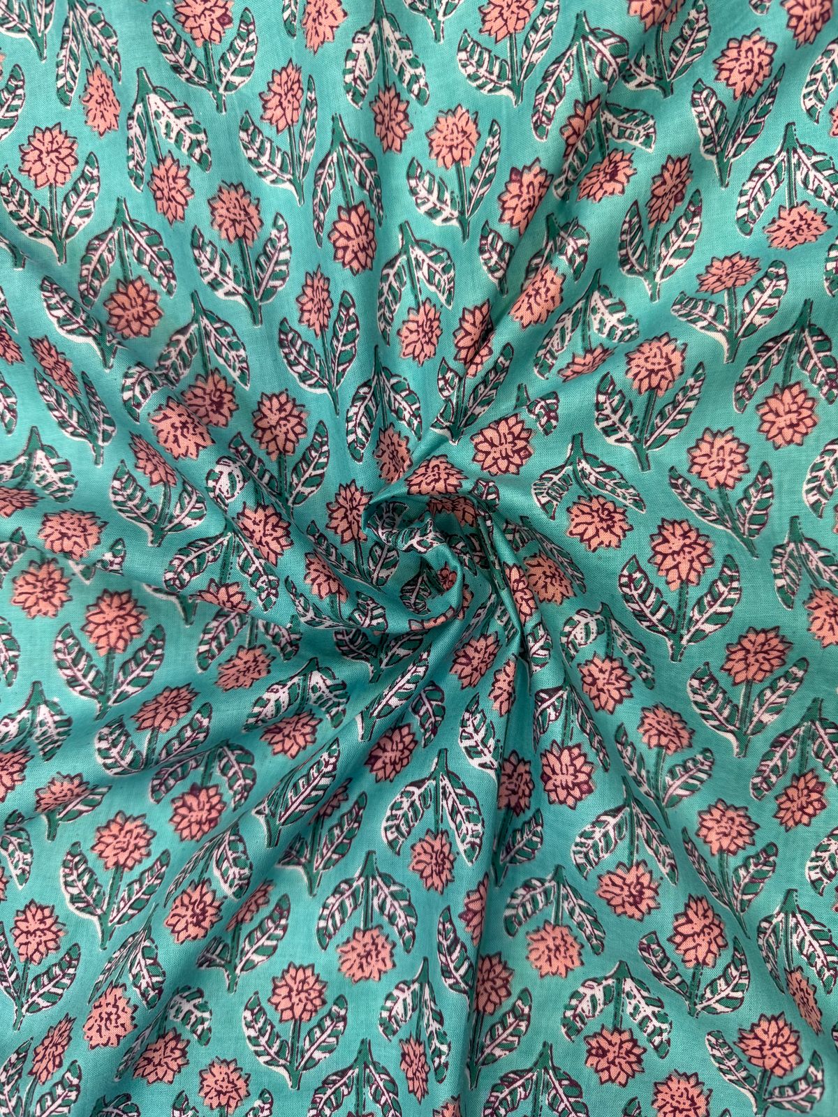 Aqua Booti Print Cotton Fabric
