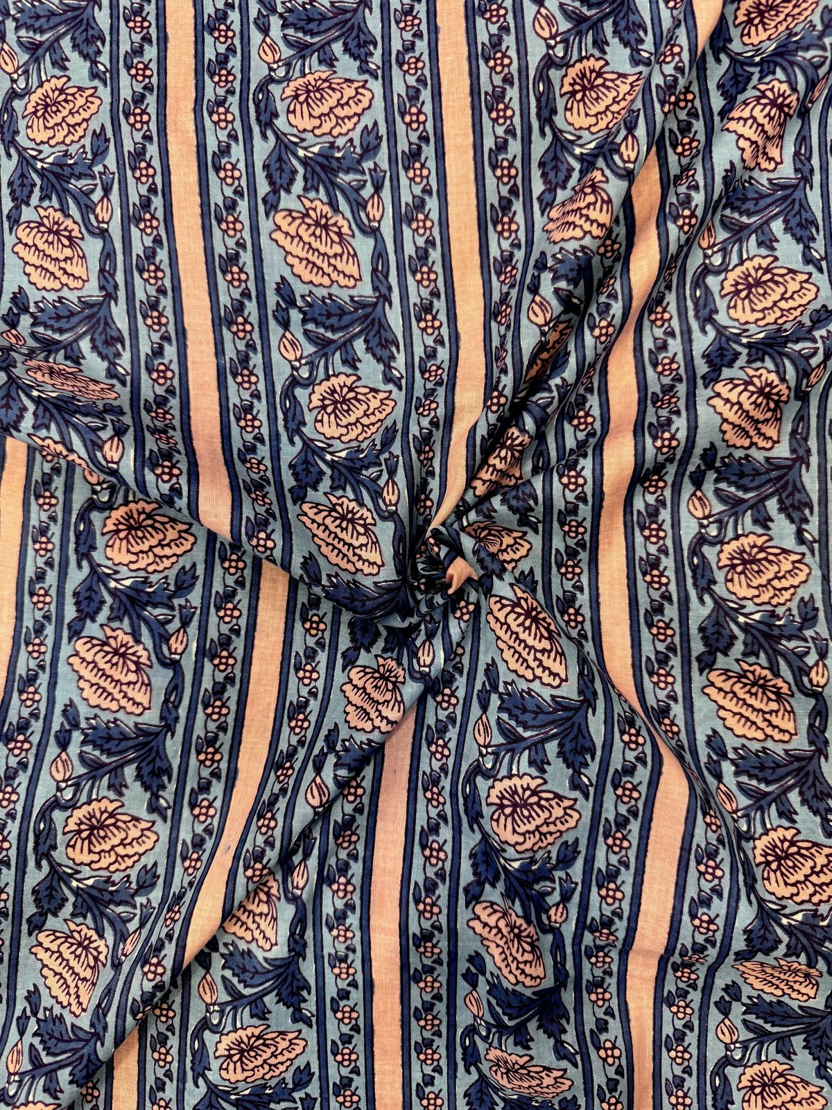 Blue Peach Stripes Cotton Fabric