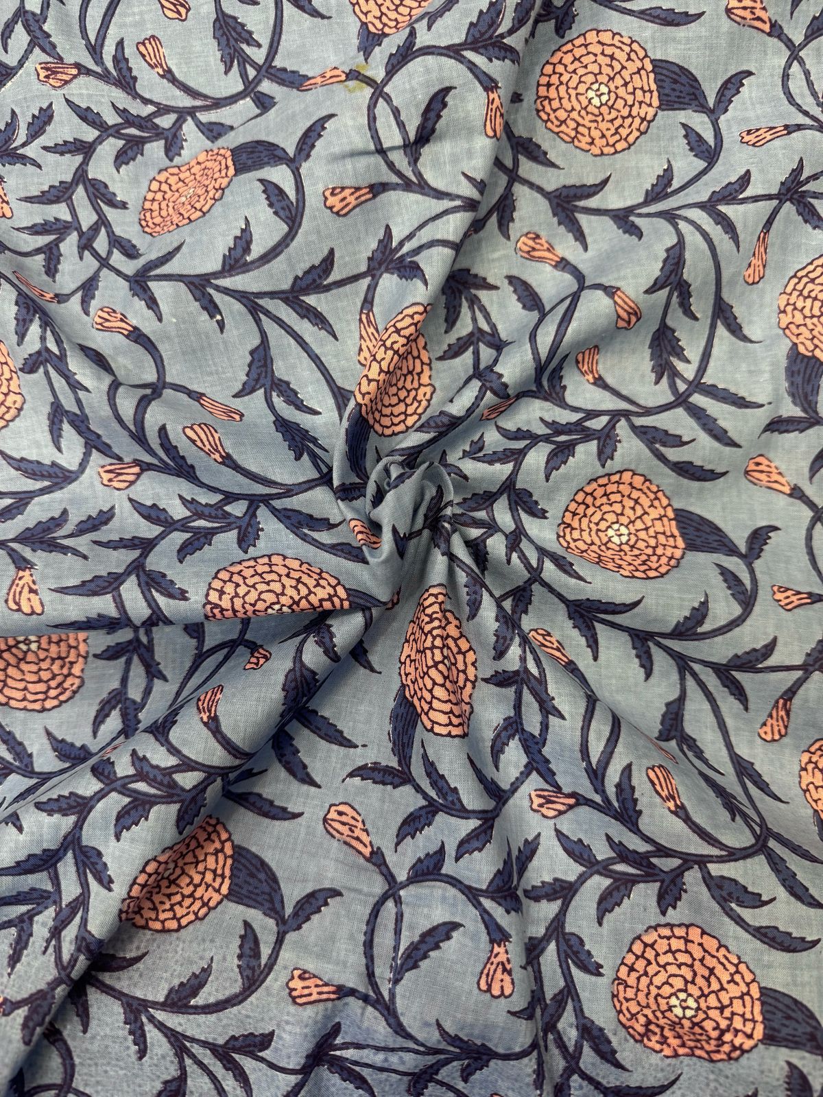 Blue Peach Blooms Cotton Fabric