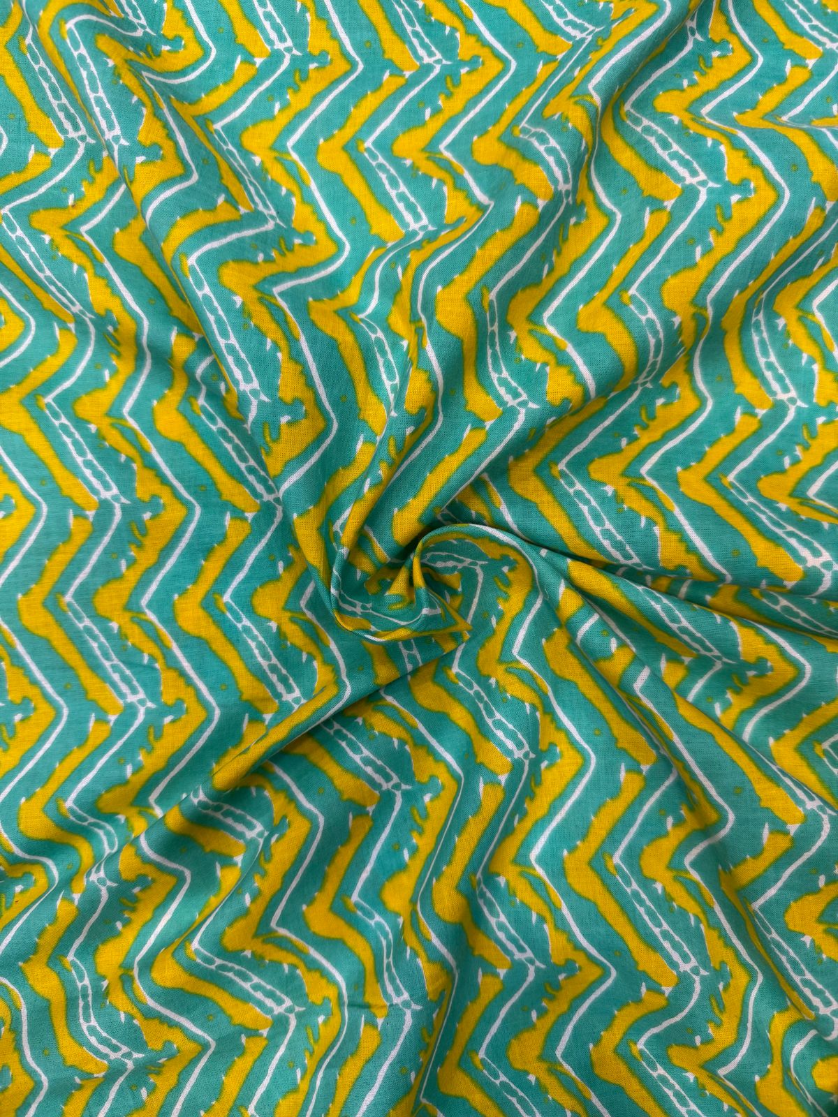 Lime Green Zig-Zag Cotton Fabric