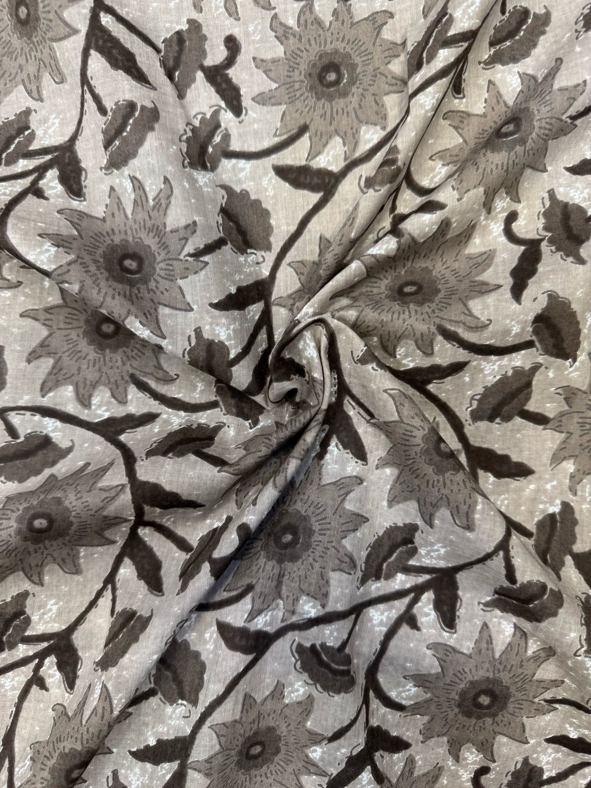 Coal Gray Floral Cotton Fabric