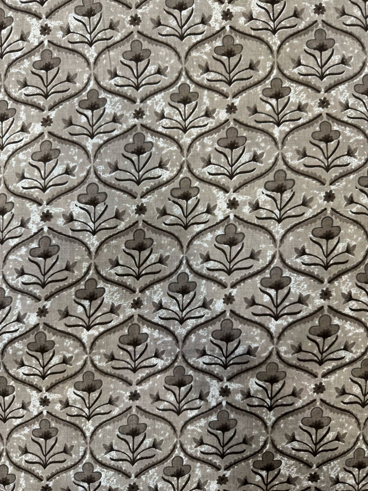 Gray Flower Cascade Cotton Fabric