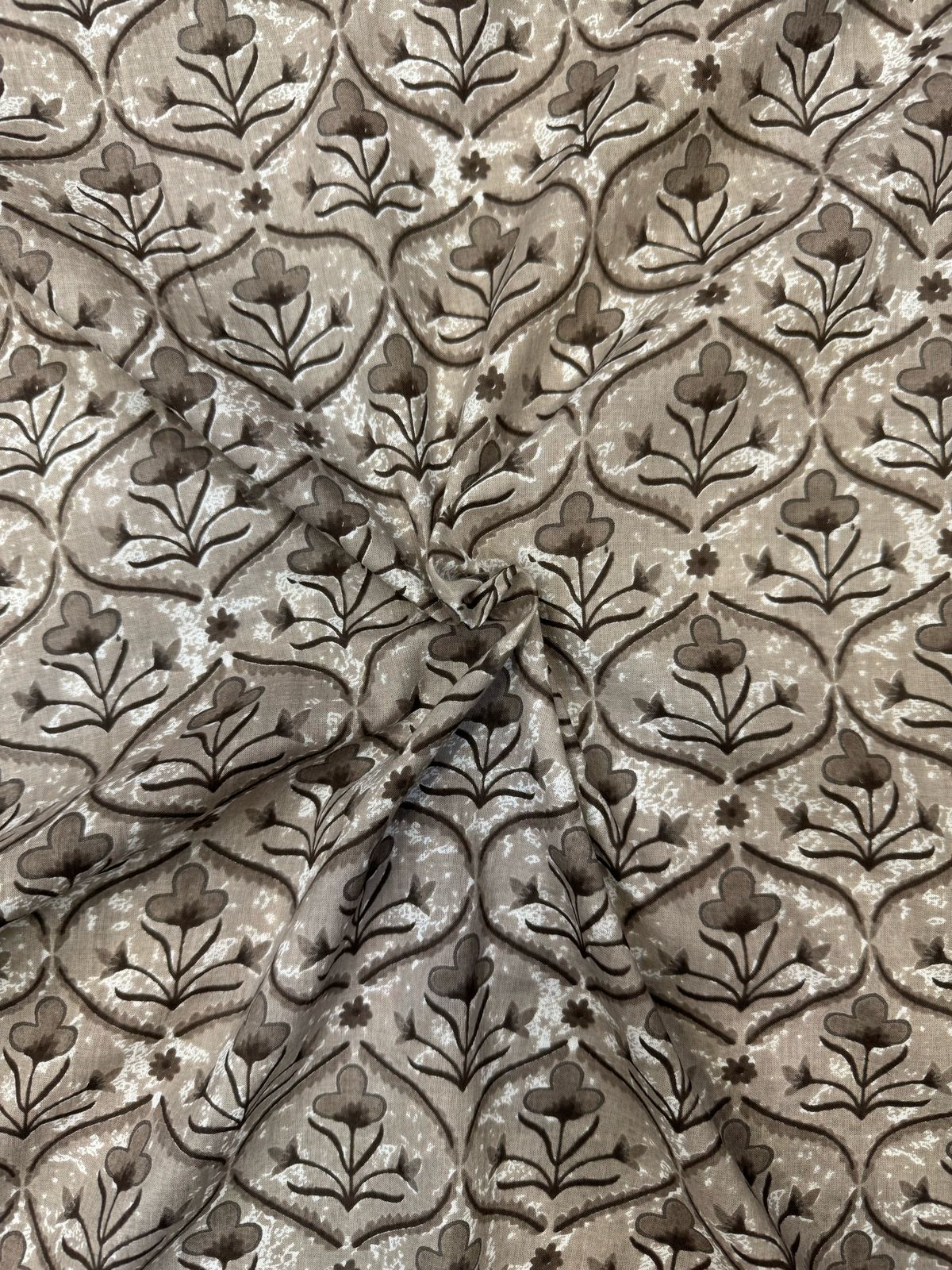 Gray Flower Cascade Cotton Fabric