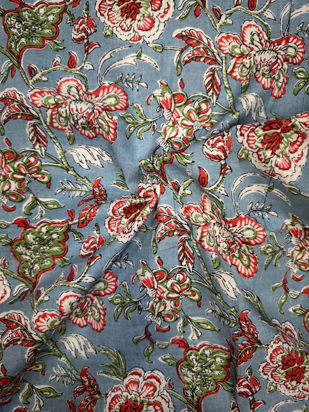 Slate Blue Florals Cotton Fabric