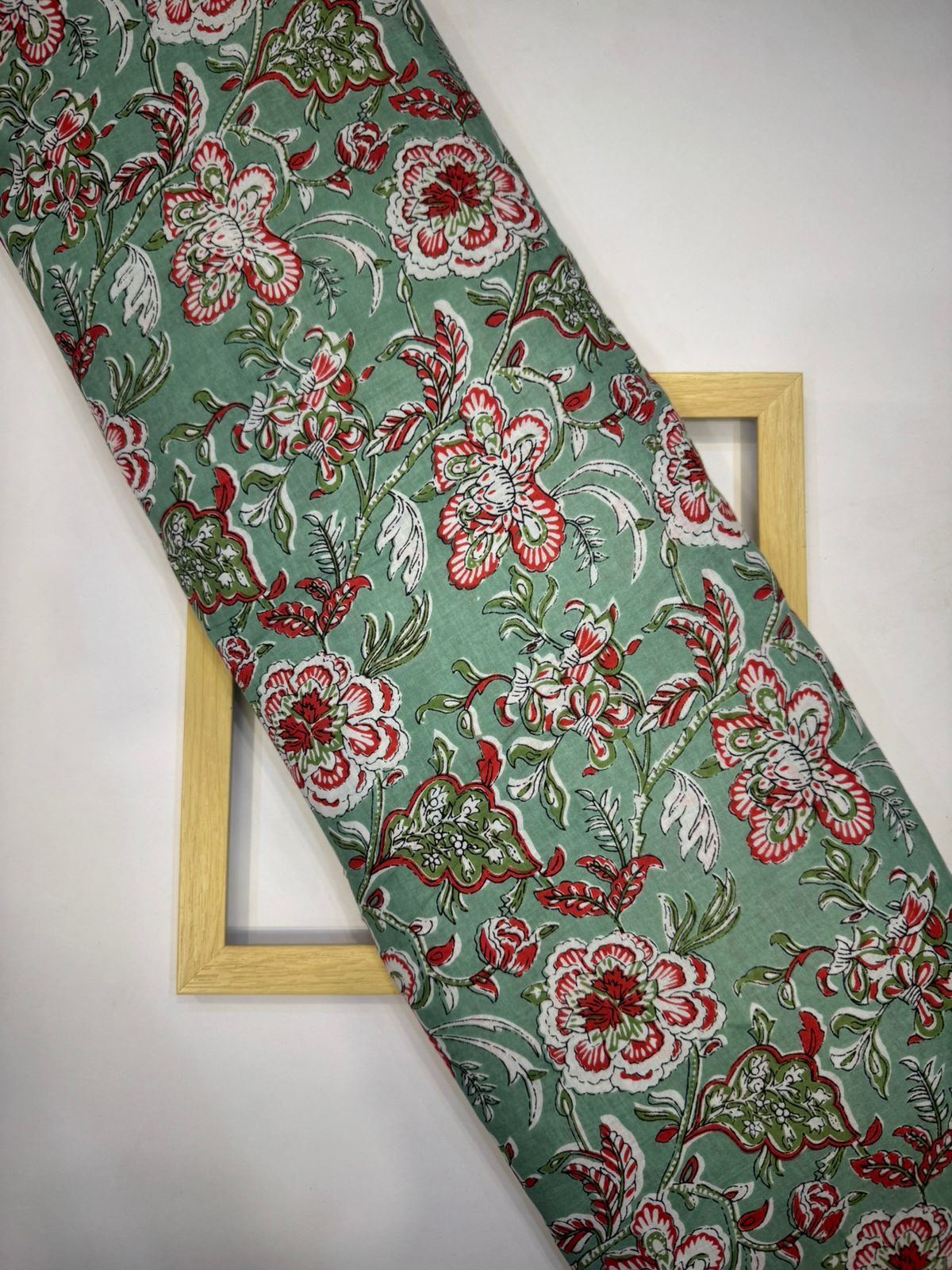Pista Green Florals Cotton Fabric