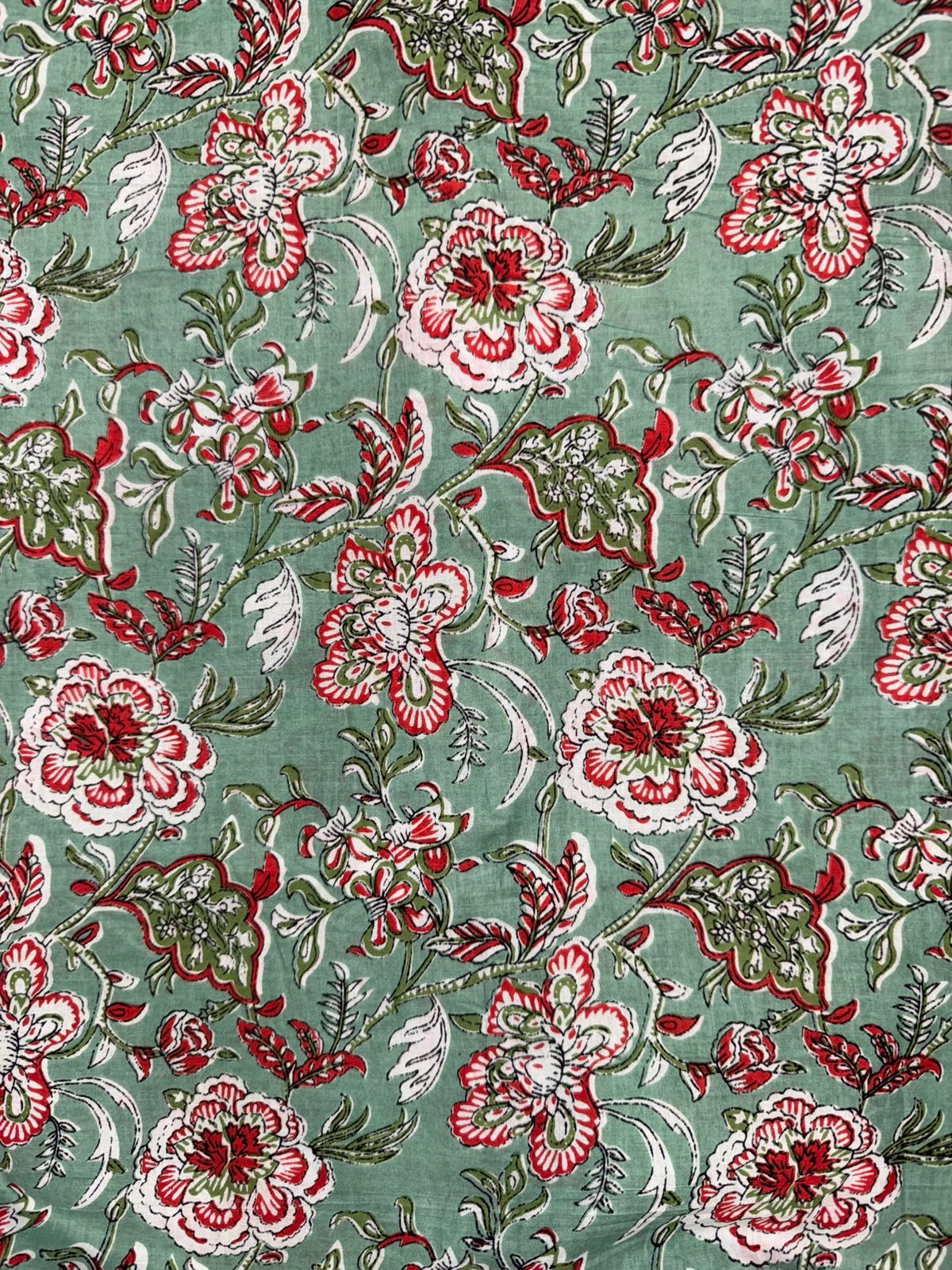 Pista Green Florals Cotton Fabric