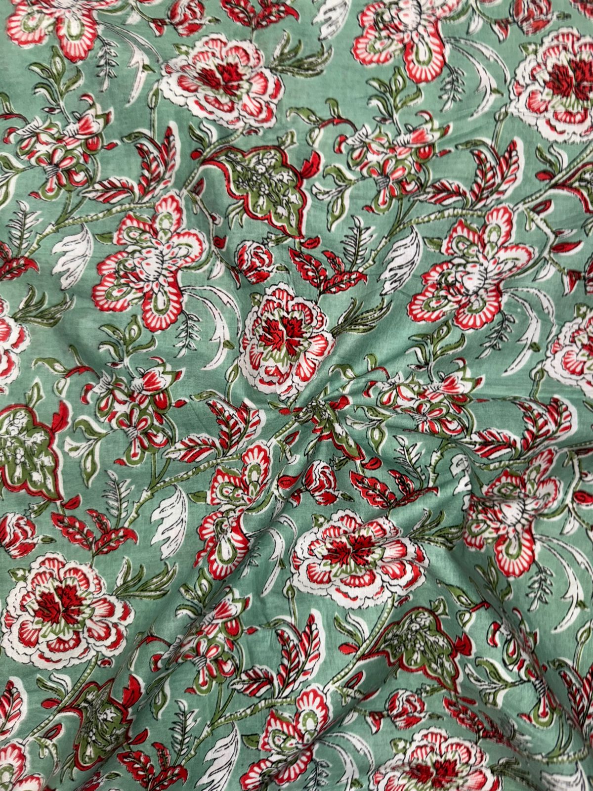 Pista Green Florals Cotton Fabric