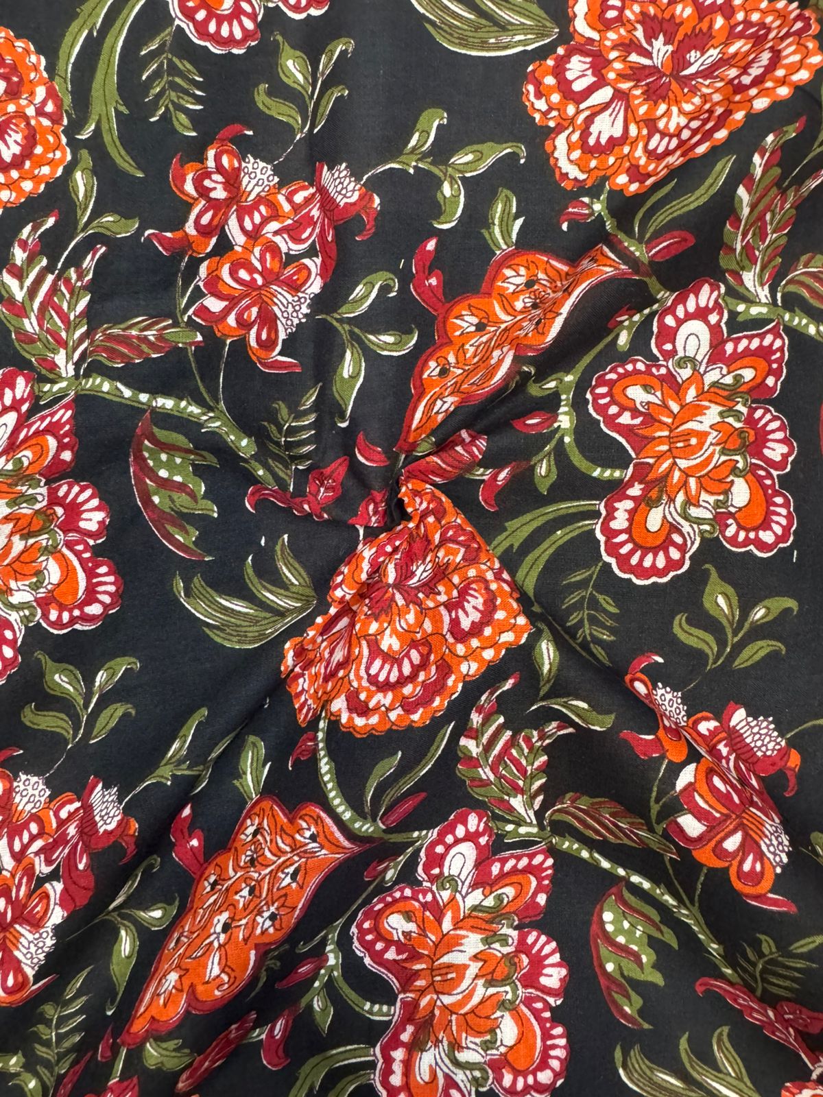 Black Amber Floral Cotton Fabric