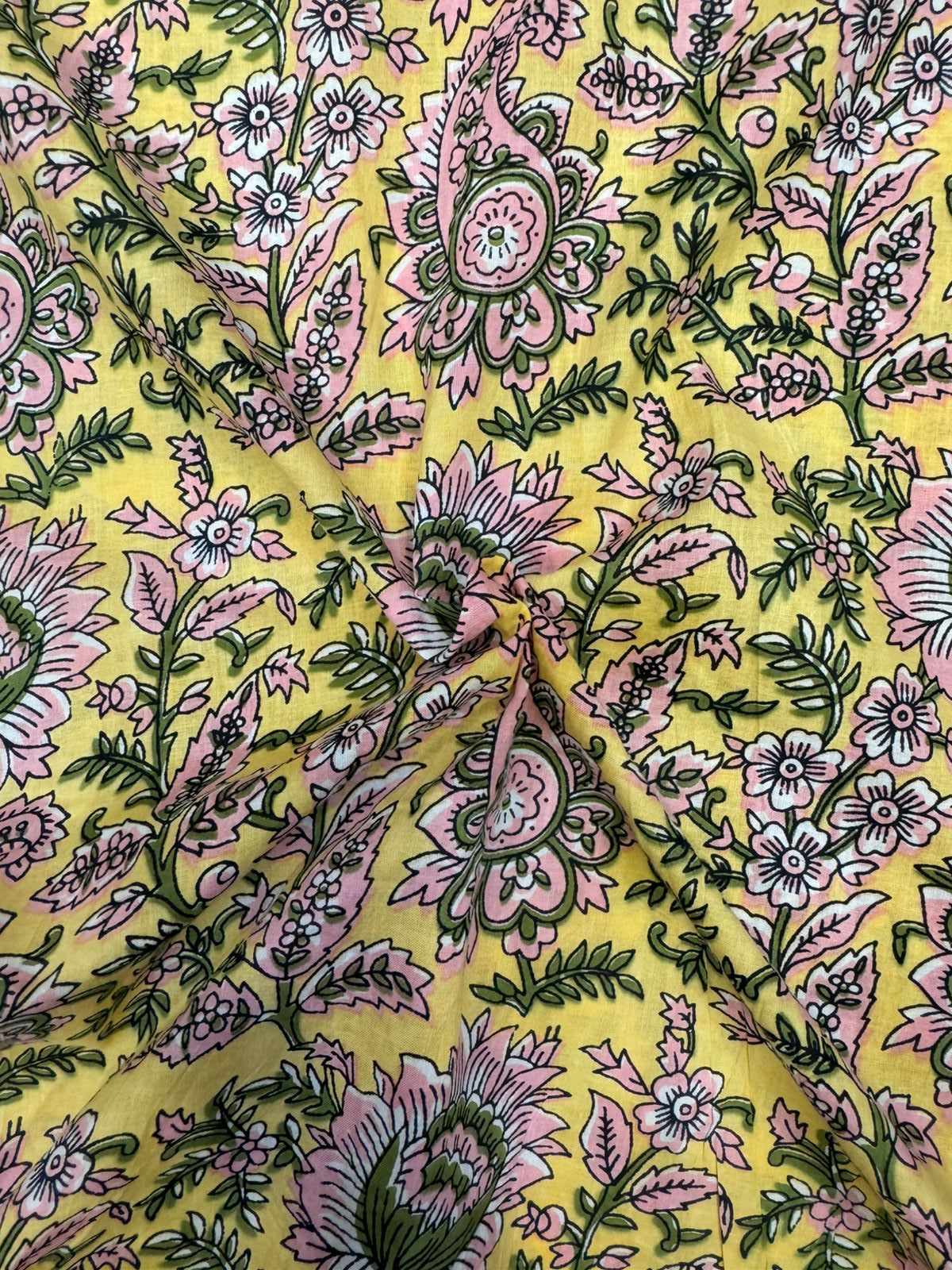 Pastel Yellow Blossom Cotton Fabric