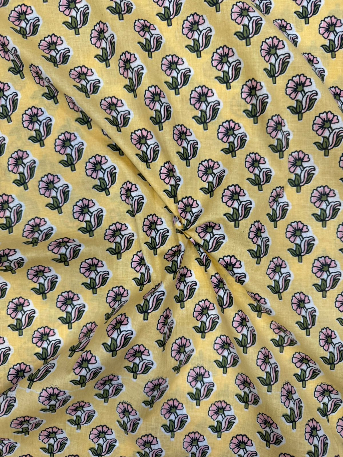 Pastel Yellow Booti Cotton Fabric