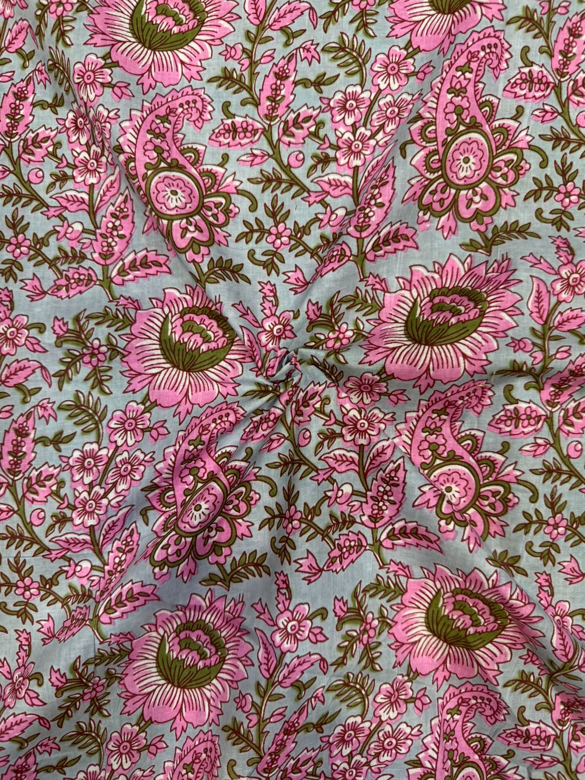 Pastel Mint Blossom Cotton Fabric