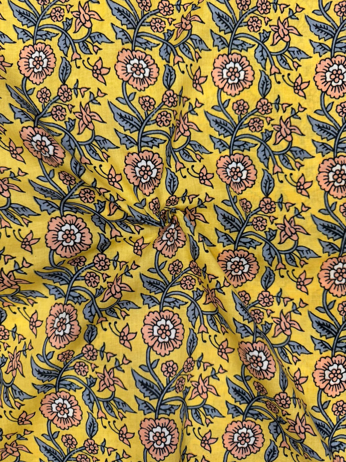Yellow Jaal Cotton Fabric