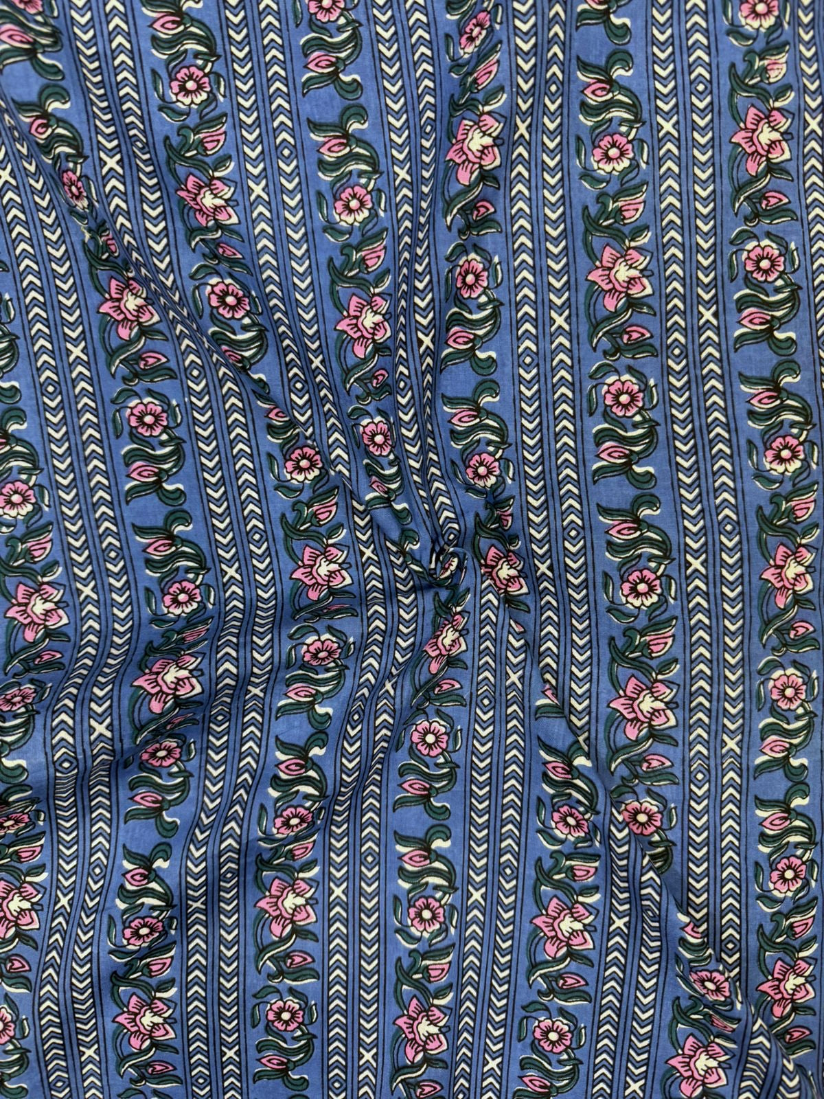 Blue Stripes Floral Cotton Fabric