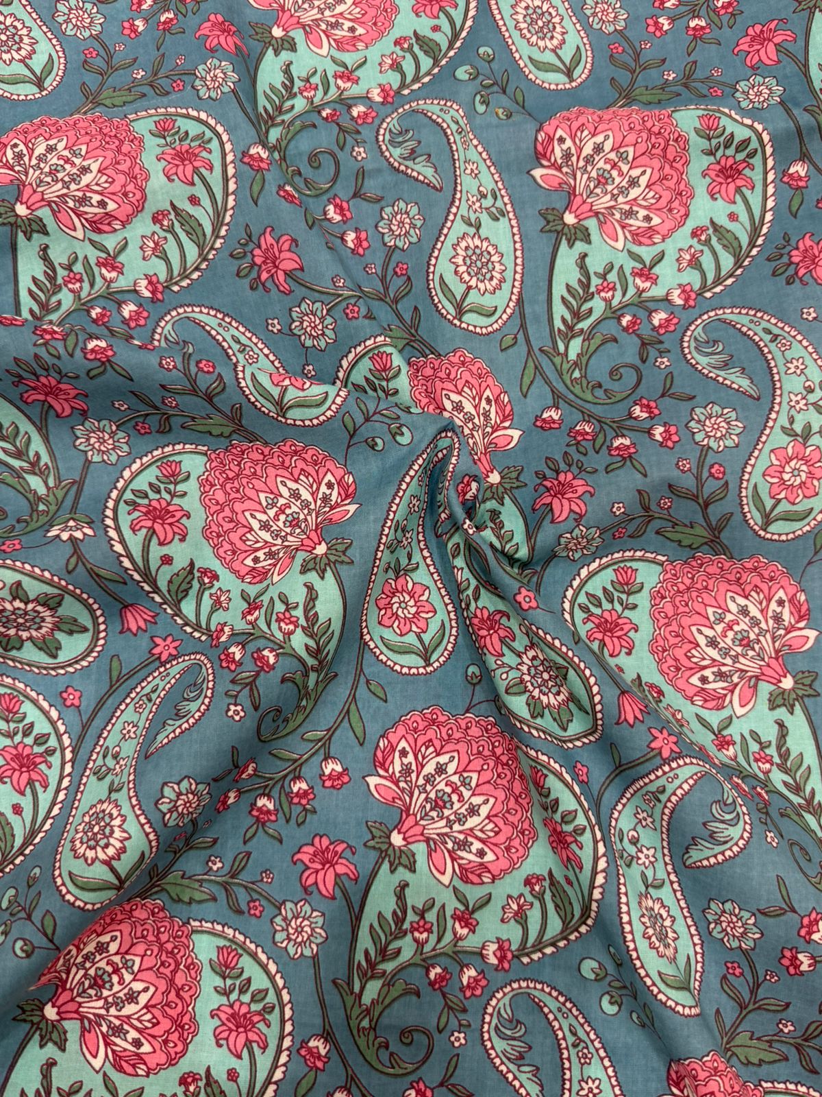 Azure Blue Paisley Cotton Fabric