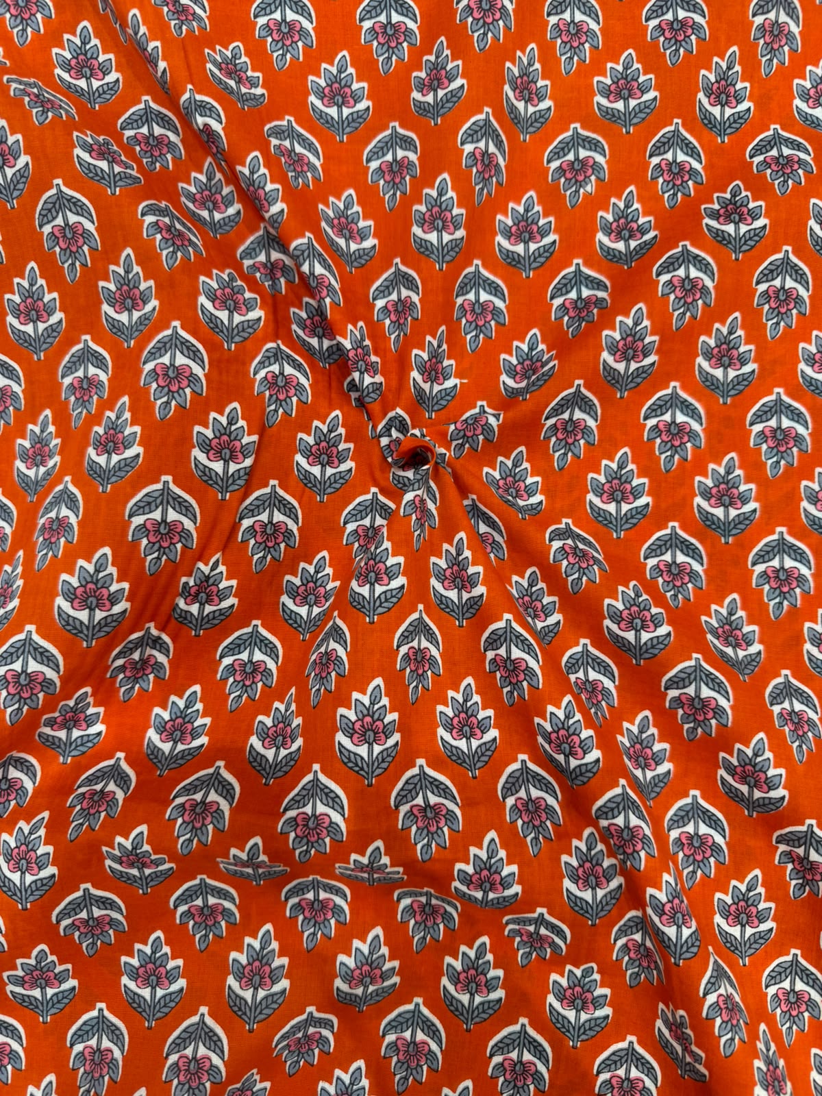 Orange Booti Cotton Running Fabric