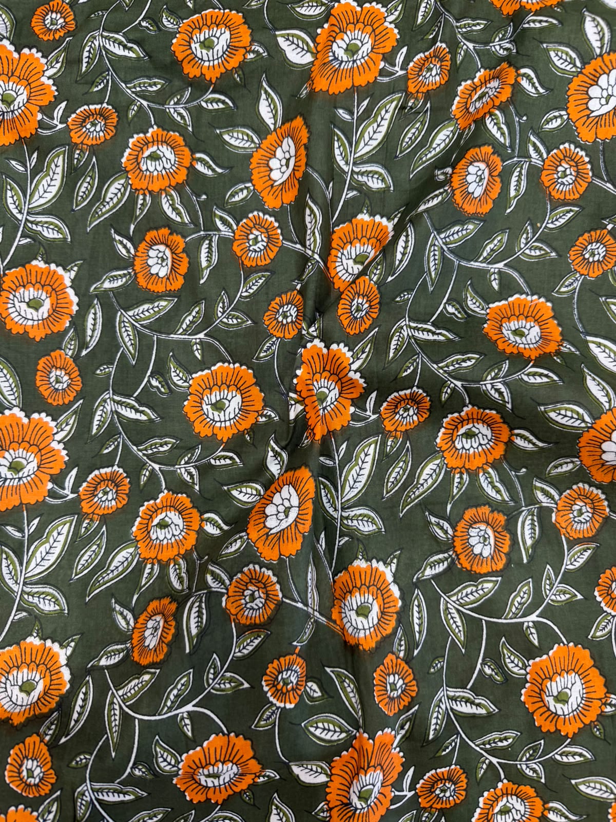 Green Citrus Blooms Cotton Running Fabric